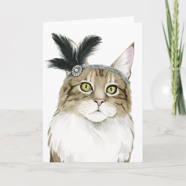 Carte Downton Cat | Orné De Plumes (Devant)