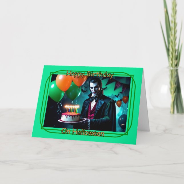 Carte Dracula au gâteau - Joyeux anniversaire à Hallowee (Devant)