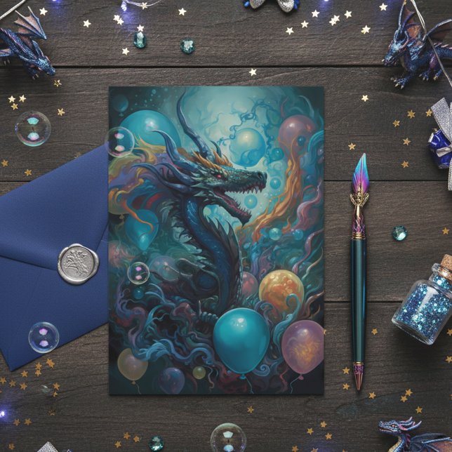 Carte Dragon avec ballons d'anniversaire (Créateur téléchargé)