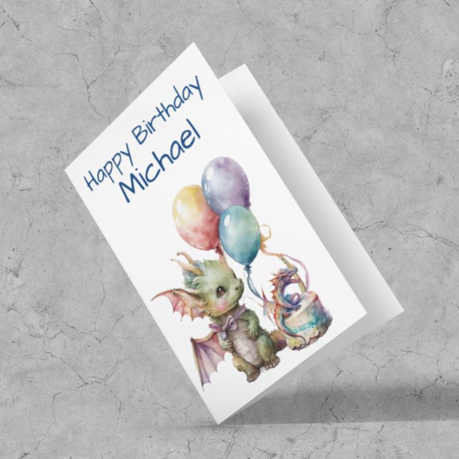 Carte Dragon Bébé Anniversaire Aquarelle Personnalisée (Créateur téléchargé)