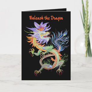 Carte Dragon de feu chinois lumineux et vibrant découpé