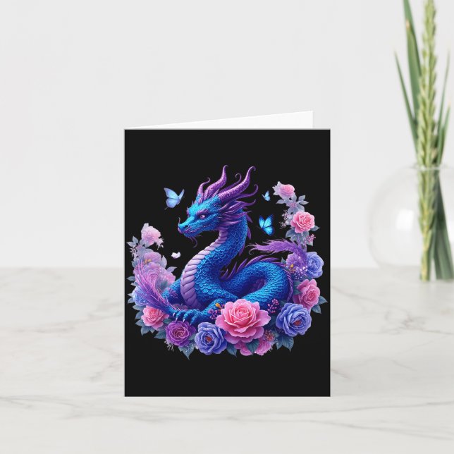 Carte Dragon Flowers Beautiful Art Colorful Graphic  (Devant)
