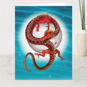 Carte Dragon Lune Rouge Fantastique Artistique Céleste