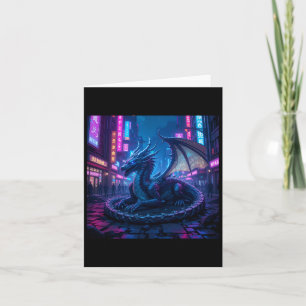 Carte Dragon Majestueux Cyberpunk Reposé À Neon City Sti