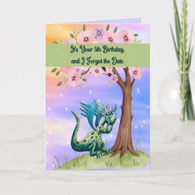 Carte Dragon Oublier la date de 5 ans Anniversaire (Devant)