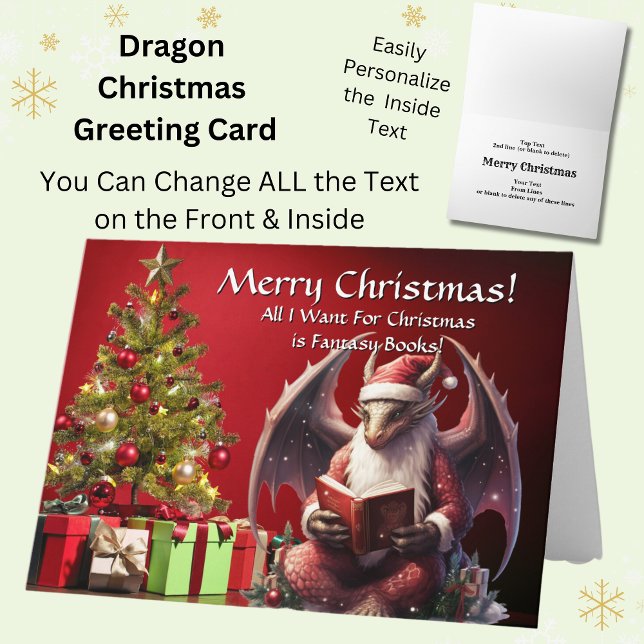 Carte Dragon Père Noël Lecture Livre Joyeux Noël (Créateur téléchargé)