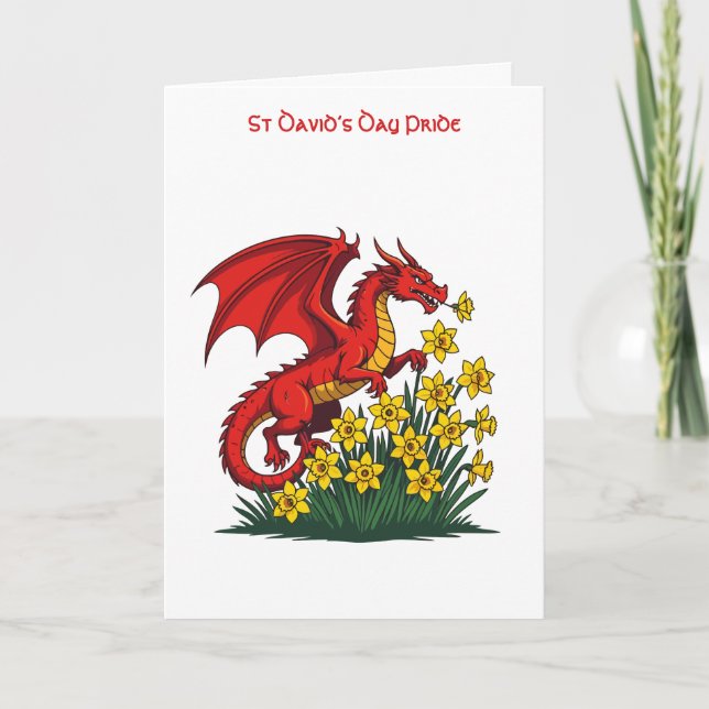 Carte Dragon Rouge Chargeant à Travers les Jonquilles (Devant)