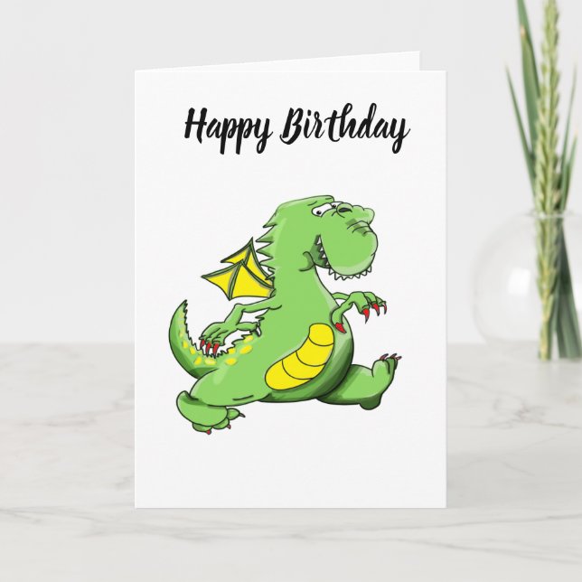 Carte Dragon vert caricature marchant sur ses pieds (Devant)