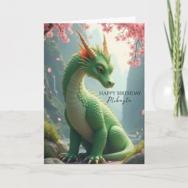 Carte Dragon Vert Personnalisé Anniversaire (Devant)