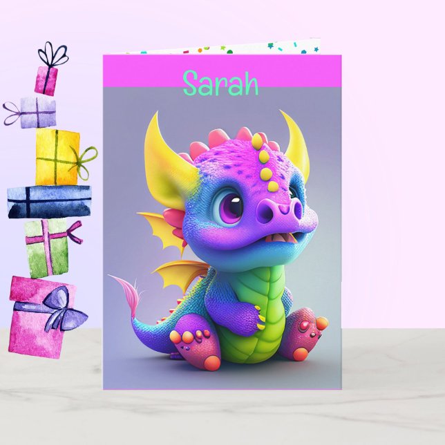 Carte Dragon Young Child Birthday ajouter nom et signatu (Créateur téléchargé)