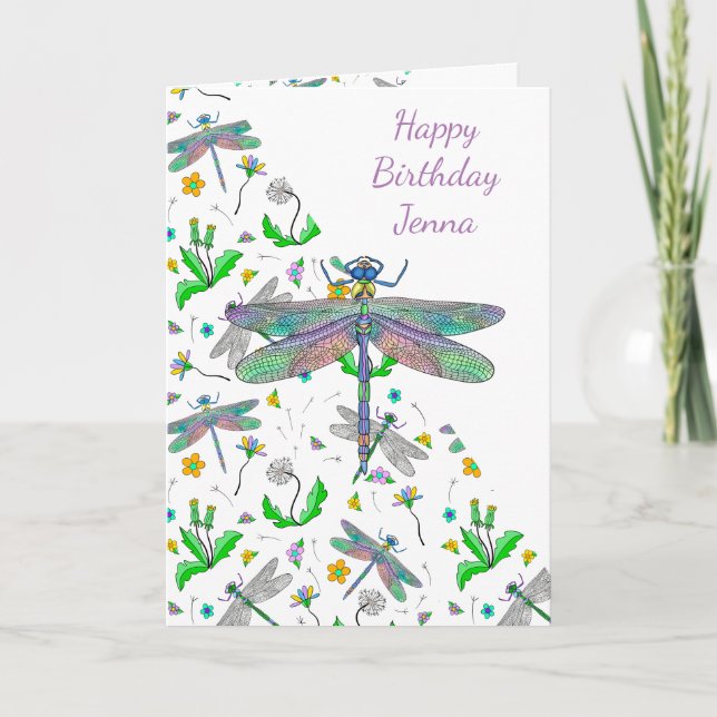 Carte Dragonflies et Dandelions personnalisés Anniversai (Devant)