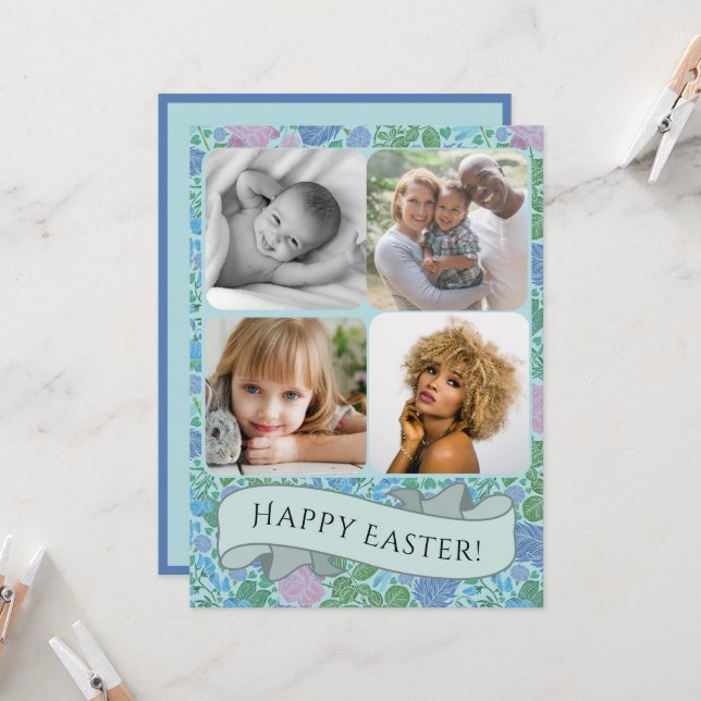 Carte Dragonflies victoriennes Jardin Photo Muet Pâques (Devant/Arrière en situation)