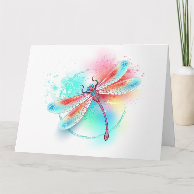 Carte Dragonfly rouge sur l'arrière - plan aquarelle (Devant)