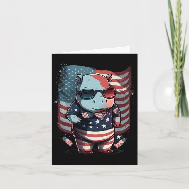 Carte Drapeau 4 juillet Patriotique Hippo Us (Devant)