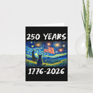 Carte Drapeau américain 250 ans 1776-2026 Chat Nuit étoi