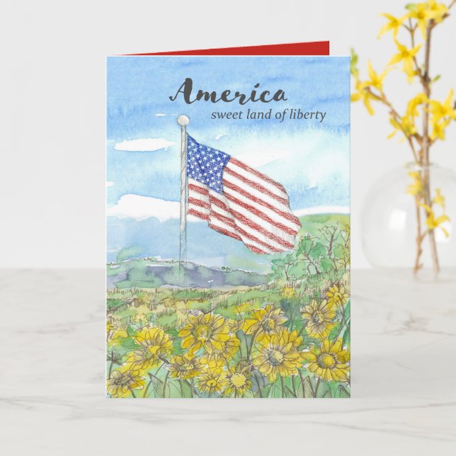 Carte Drapeau américain 250e anniversaire Jour de l'Indé (Fleur jaune)