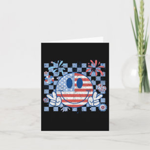 Carte Drapeau Américain 4 Juillet Groovy Visage Souriant