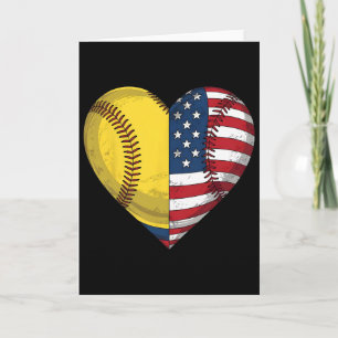 Carte Drapeau américain à coeur de softball 4 juillet po