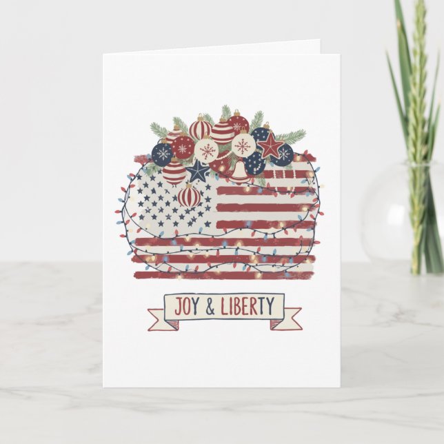 Carte Drapeau américain de Noël patriotique "Joie et Lib (Devant)