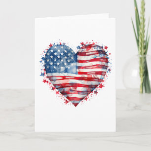 Carte Drapeau américain étoiles bandes cœur patriotique 