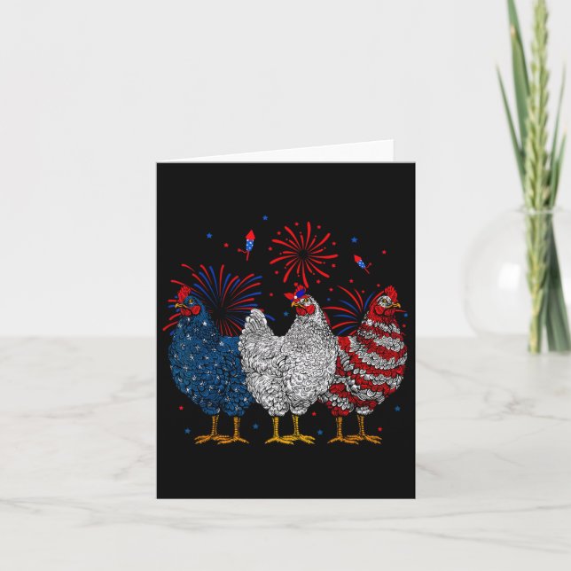 Carte Drapeau américain Patriotique Poulets Amour 4 juil (Devant)