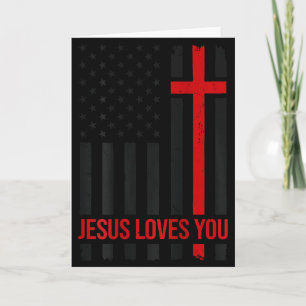 Carte Drapeau américain pour hommes Jésus vous aime Foi 