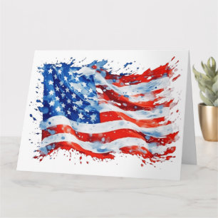 Carte Drapeau américain USA aquarelle 4 juillet
