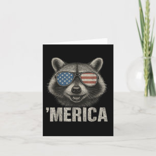 Carte Drapeau américain vintage Merica Racoon 4 juillet