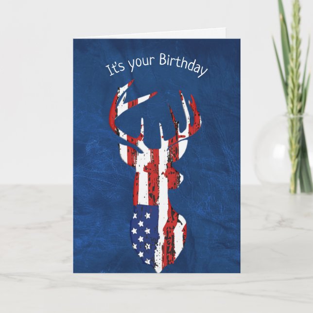 Carte Drapeau Anniversaire Cerf En Cuir Bleu (Devant)