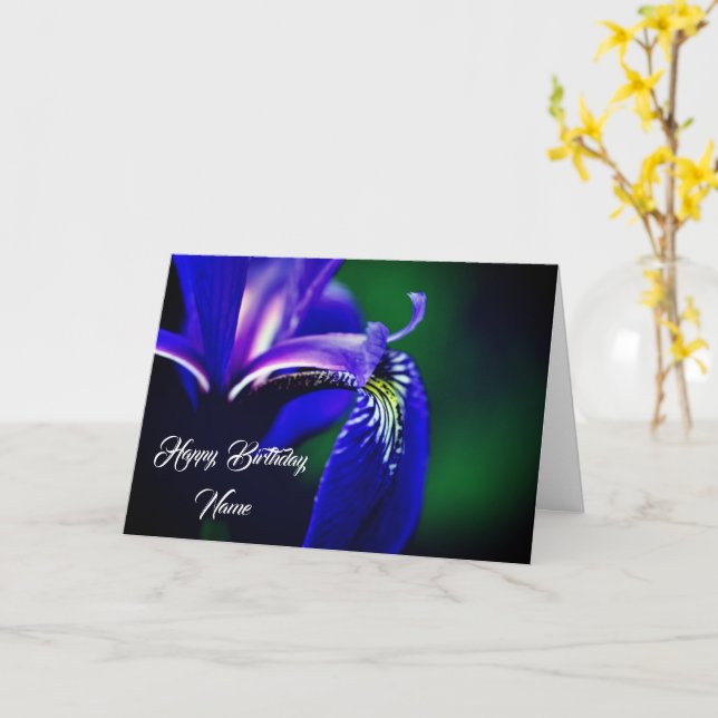 Carte Drapeau Bleu Fleur Iris Anniversaire Personnalisé (Fleur jaune)