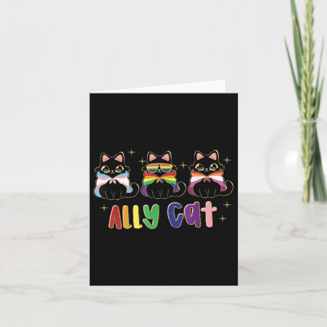 Carte Drapeau de fierté LGBT arc-en-ciel de chat allié M (Devant)