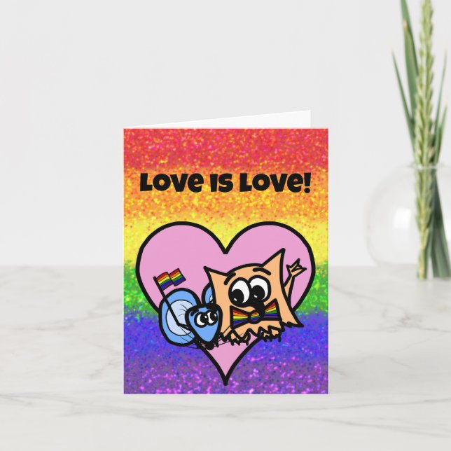 Carte Drapeau de fierté LGBTQIA Love is Love avec Ollie  (Devant)