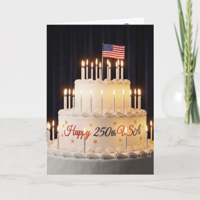 Carte Drapeau de gâteau d'anniversaire des 250 ans des É (Devant)