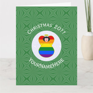 Carte Drapeau de Noël Ange aux Cheveux Noirs Fierté Gay