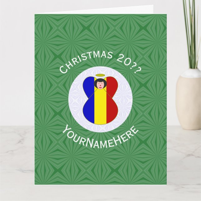 Carte Drapeau de Noël ange roumain Personnalisé  (Devant)