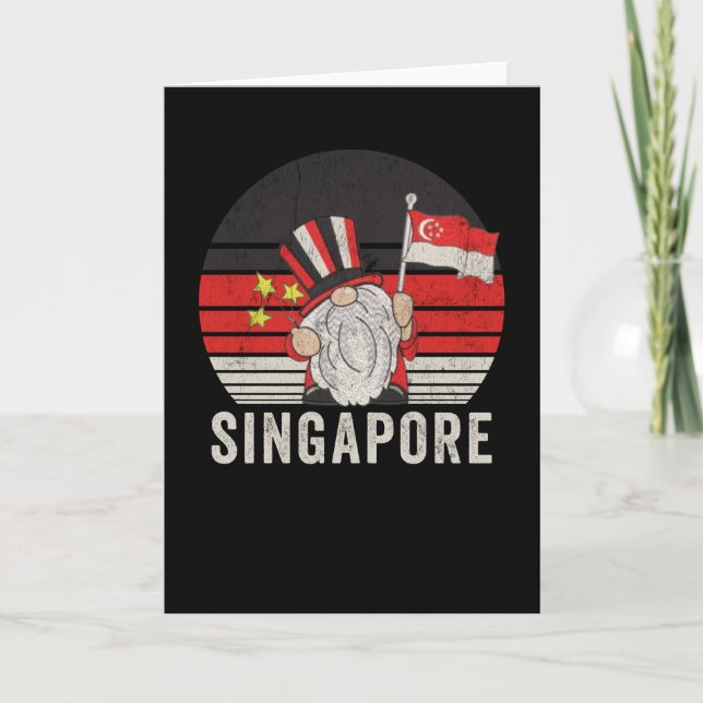 Carte Drapeau de Singapour - Gnome drôle - Vintage (Devant)