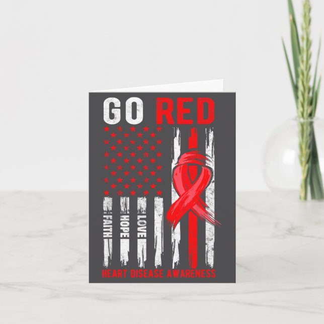 Carte Drapeau de soutien à la maladie cardiaque Go Red - (Devant)