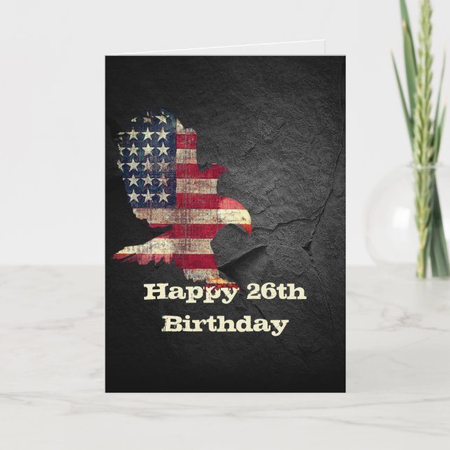 Carte Drapeau et aigle américain pour 26e anniversaire (Devant)