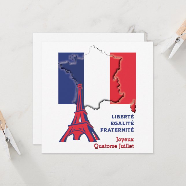 Carte Drapeau français de la journée Patriotique BASTILL (Devant/Arrière en situation)