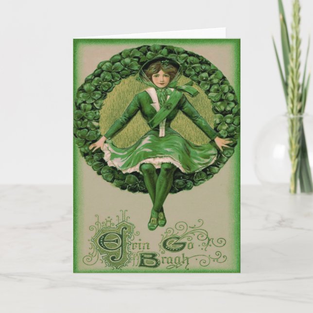 Carte Drapeau irlando-américain Harpe d'Érin Shamrock (Devant)