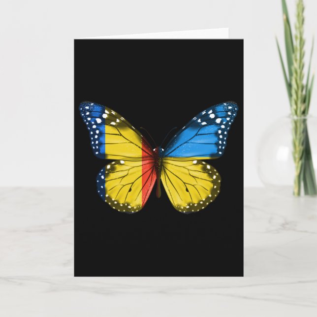 Carte Drapeau roumain ukrainien Papillon Roumanie Ukrain (Devant)