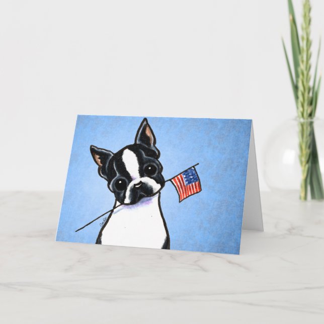 Carte Drapeau Terrier de Boston 4 juillet Personnalisé (Devant)
