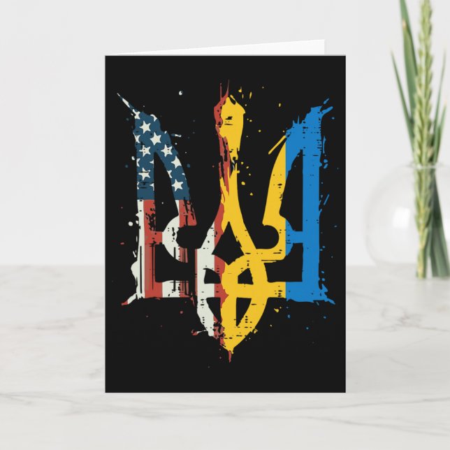 Carte Drapeau Ukraine Amérique Trident Ukrainien Tryzub  (Devant)
