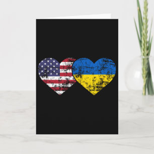 Carte Drapeaux Ukrainiens Américains Vintage Cœurs Amour