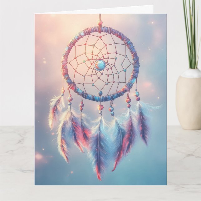 Carte Dream Catcher avec des plumes et des perles douces (Devant)