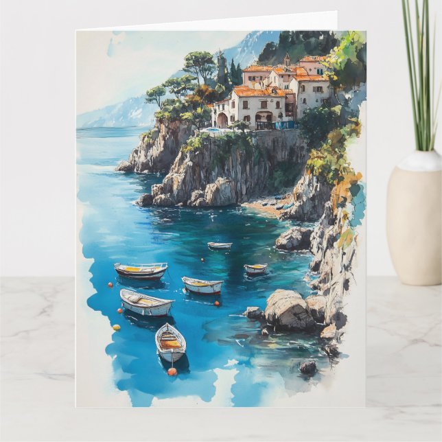 Carte Dreamy Amalfi Coast : Aquarelle Peinture Design (Devant)