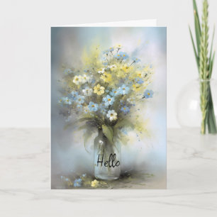 Carte Dreamy Flowers in Vase Salut Bonjour Penser de vou