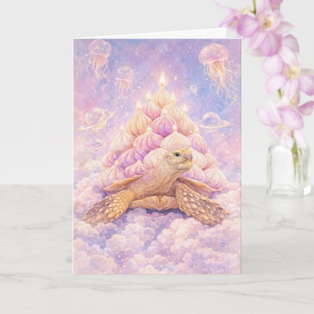 Carte Dreamy Pastel Zefir Birthday turtle in clouds  (Orchidée)