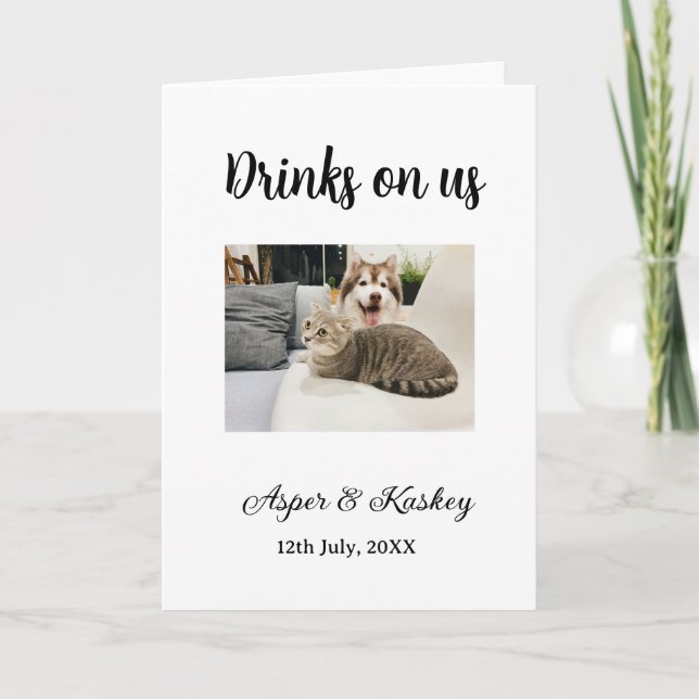 Carte Drinks on us open bar pet photo wedding couple dat (Devant)