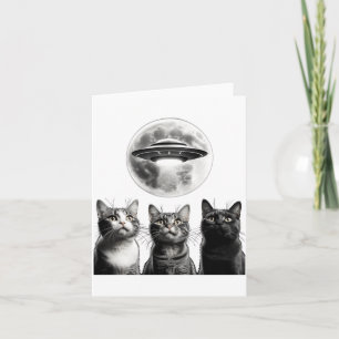 Carte Drôle 3 Chats Effrayés Lune Ufo Alien Invasion De 